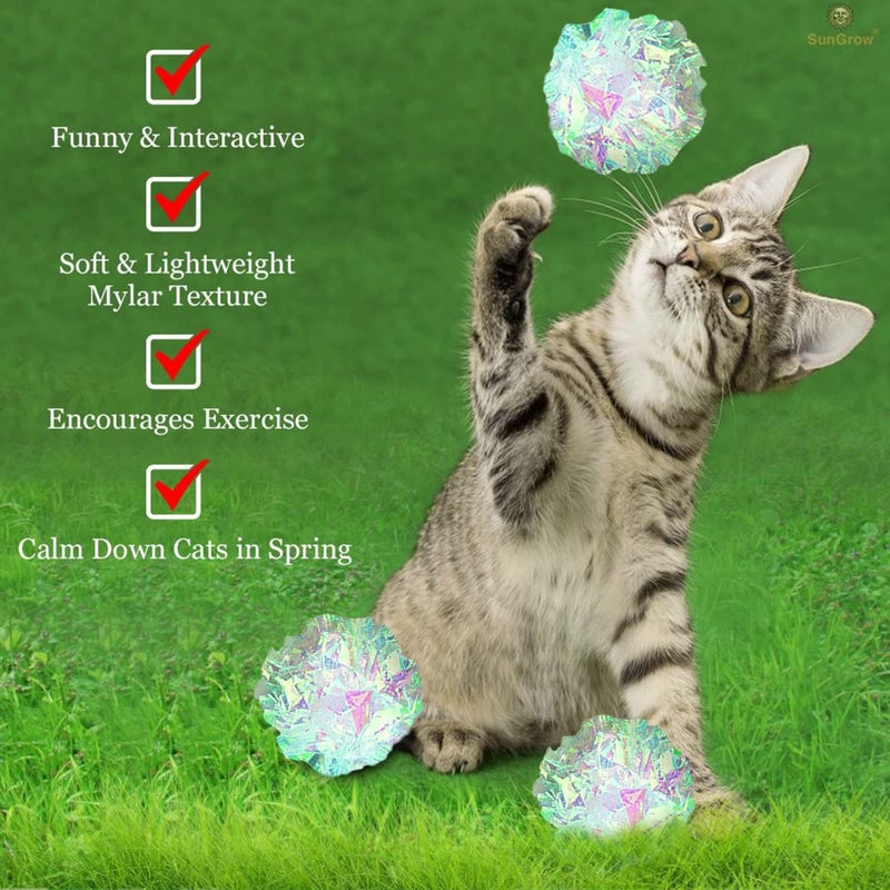 SunGrow Mylar Cat Crinkle Balls, 2", Shiny and Stress Buster Toy, Lightweight and Great for Use in Craft Projects, Toy Ball Suitable for Both Feline and Kids, Kitten Chew and Chase Balls for Exercise - Image 3